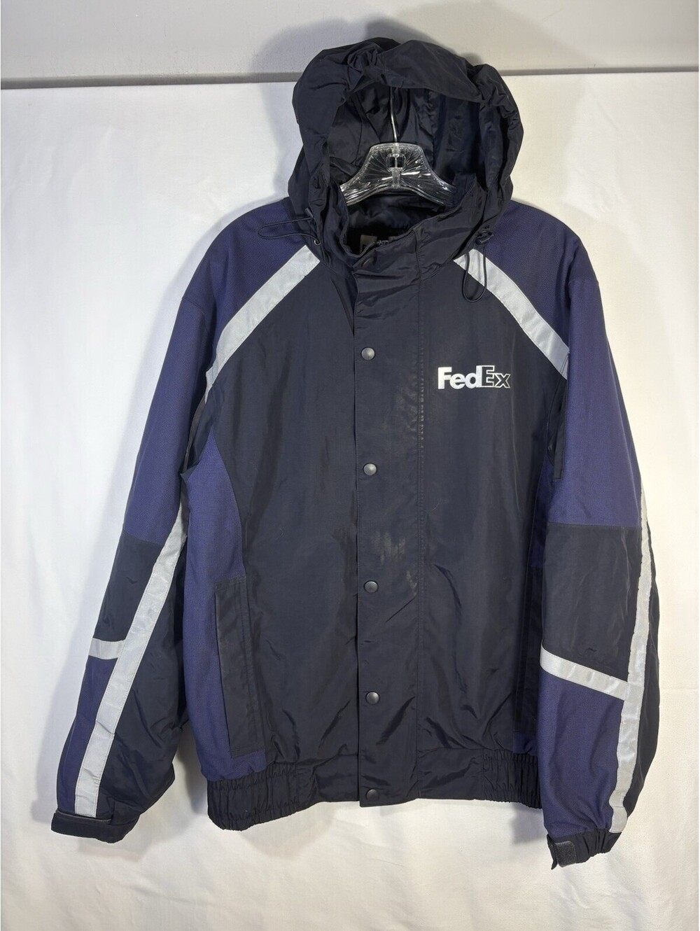 FedEx Vtg Y2K Stan Herman VF Imagewear Hooded Work Jacket Reflective Coat Mens M
